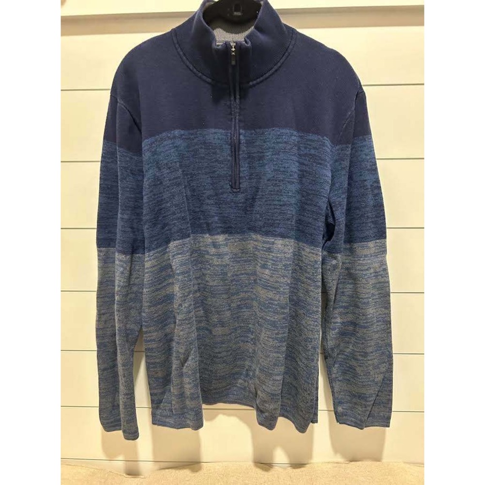 REI Mens XL Quarter Zip Sweater Blue Colorblock Marled Cotton Blend Pullover